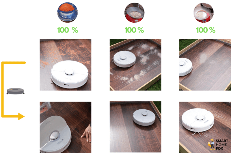 Vacuum test result of Roborock Q7 Max on hard floor is clearly displayed.
